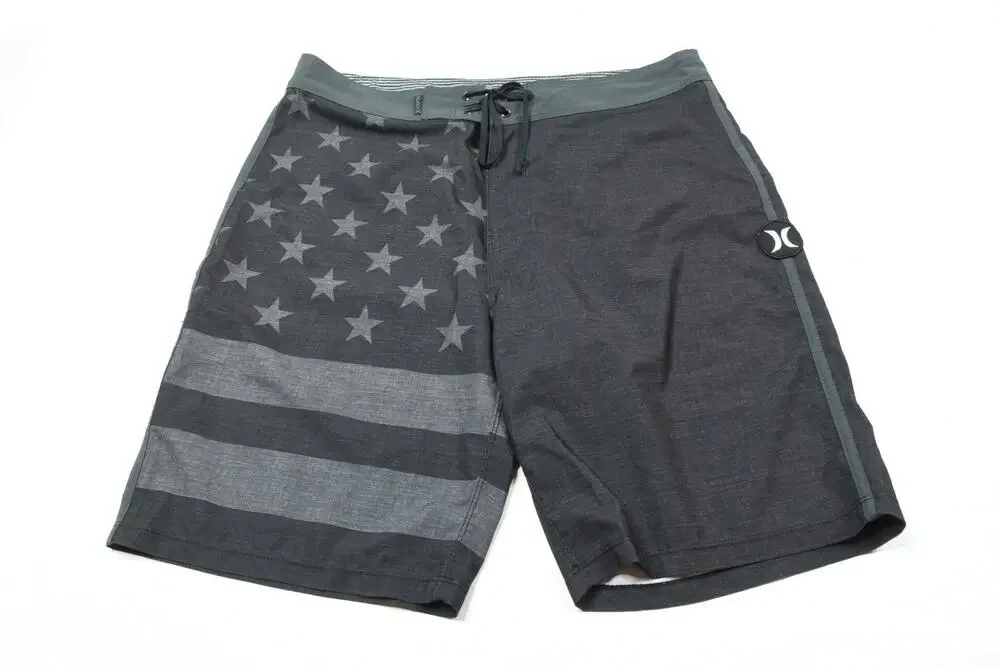 Hurley Phantom Board Shorts Mens 32 Gray Black American Flag Regular Fit Swim